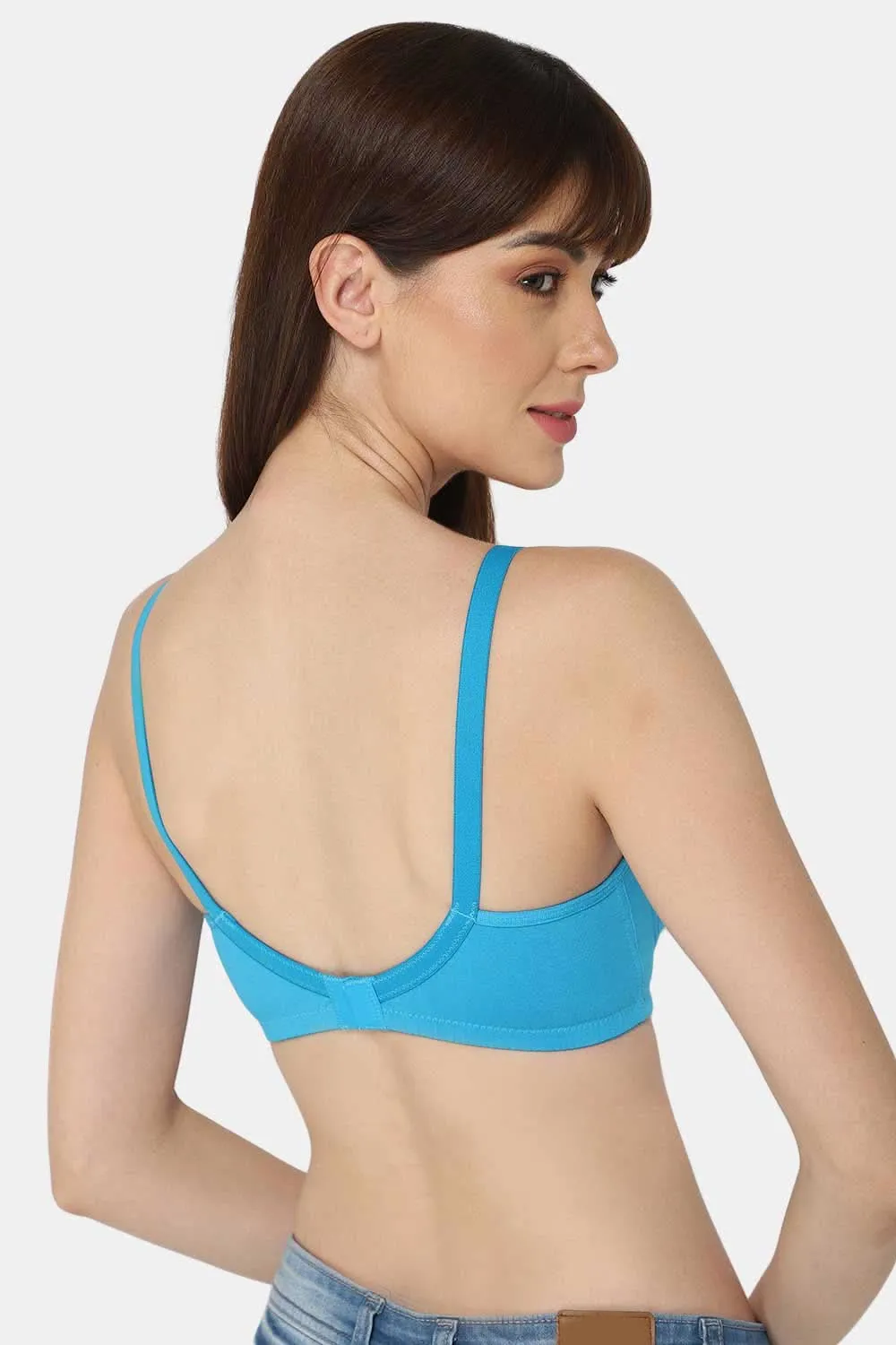 High Coverage Cotton Blend Non-Padded Non-Wired Intimacy T-Shirt Saree Bra - ES02 - Blue Shade