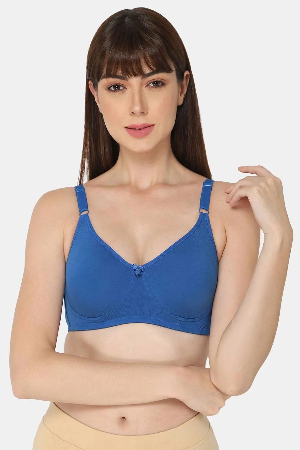High Coverage Cotton Blend Non-Padded Non-Wired Intimacy T-Shirt Saree Bra - ES02 - Blue Shade