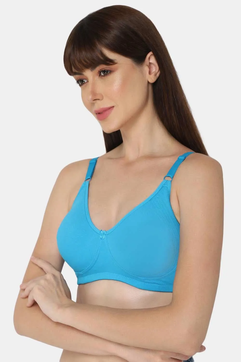 High Coverage Cotton Blend Non-Padded Non-Wired Intimacy T-Shirt Saree Bra - ES02 - Blue Shade