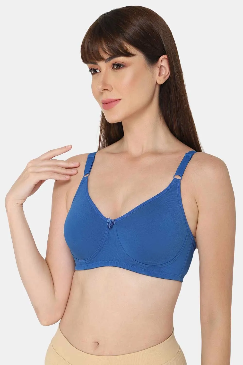 High Coverage Cotton Blend Non-Padded Non-Wired Intimacy T-Shirt Saree Bra - ES02 - Blue Shade