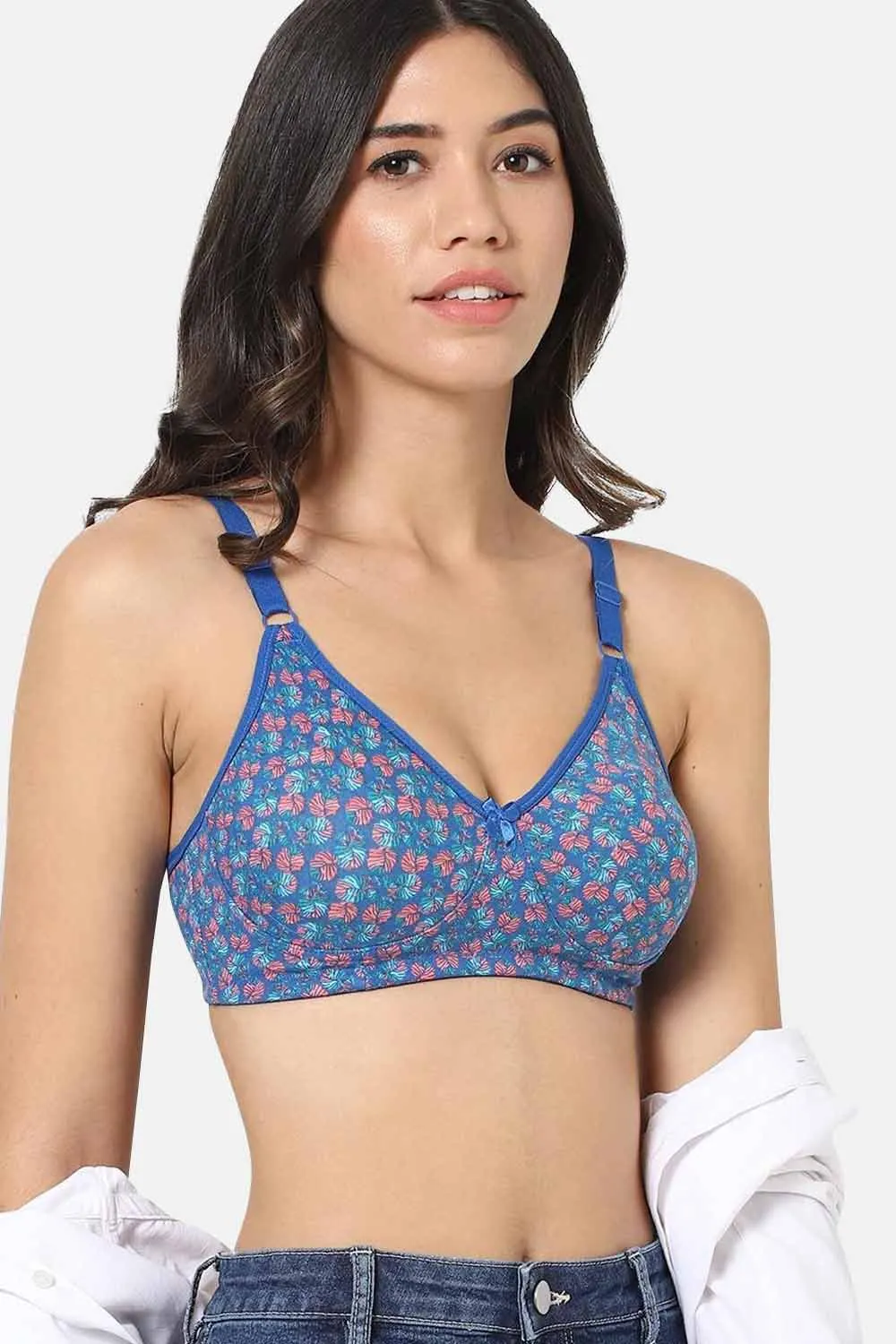 High Coverage Cotton Blend Non-Padded Non-Wired Intimacy T-Shirt Saree Bra - ES02 - Blue Shade