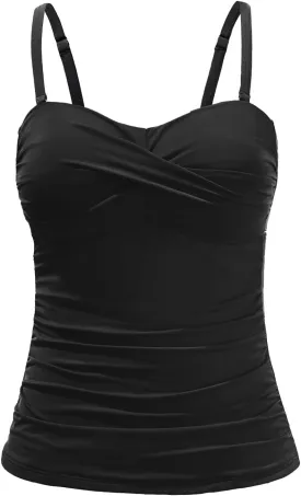 Holipick Tankini Top for Women Twist Front Bandeau Swimsuit Tummy Control Bathing Suit Top Only No Bottom