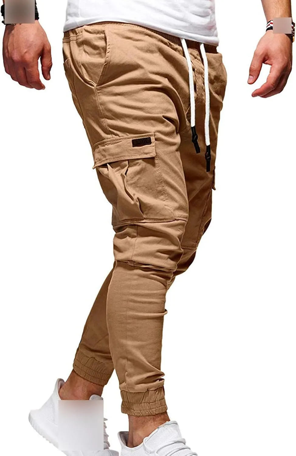 JEShifangjiusu Mens Fashion Cargo Pants Relaxed Fit Drawstring Joggers Sweatpants Workout Casual Cotton Long Trousers