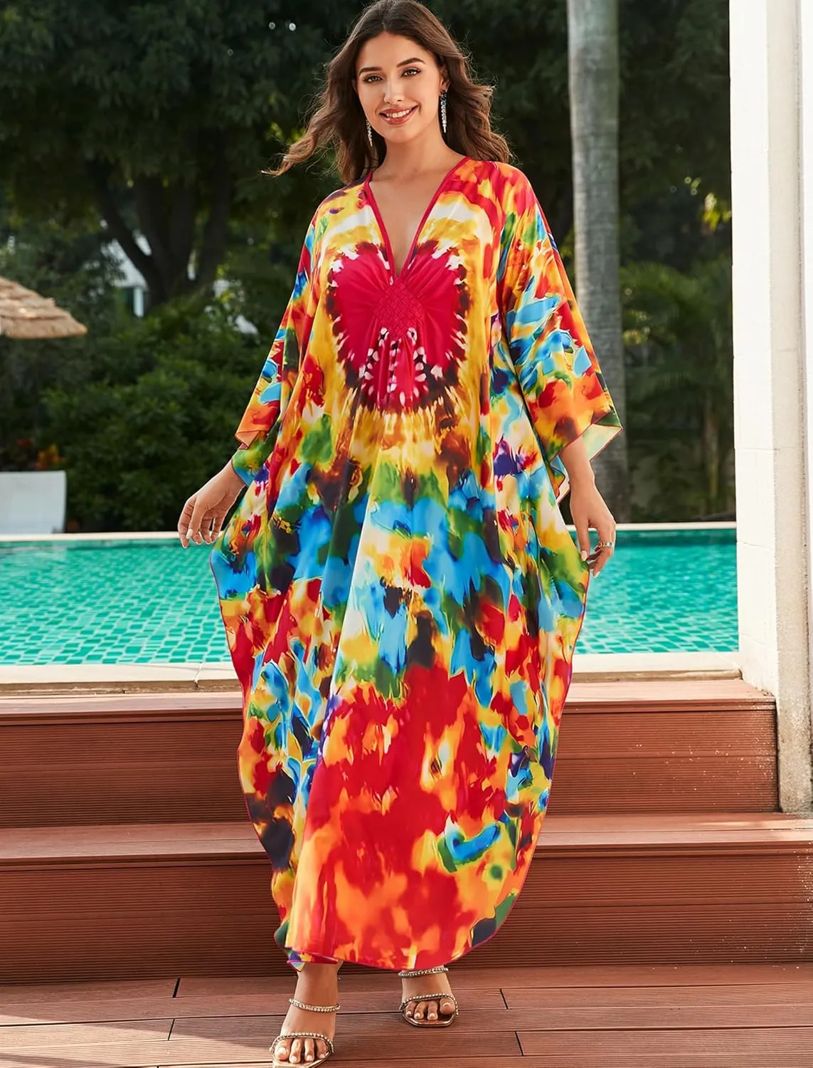 Kaftan Dresses for Women Plus Size Caftans Loungewear Swimsuit Coverup Butterfly Maxi Beach Dress Lightweight Muumuu