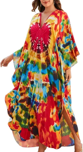 Kaftan Dresses for Women Plus Size Caftans Loungewear Swimsuit Coverup Butterfly Maxi Beach Dress Lightweight Muumuu