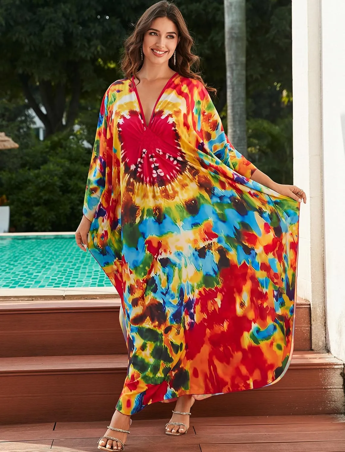 Kaftan Dresses for Women Plus Size Caftans Loungewear Swimsuit Coverup Butterfly Maxi Beach Dress Lightweight Muumuu