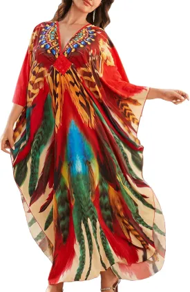 Kaftan Dresses for Women Plus Size Caftans Loungewear Swimsuit Coverup Butterfly Maxi Beach Dress Lightweight Muumuu