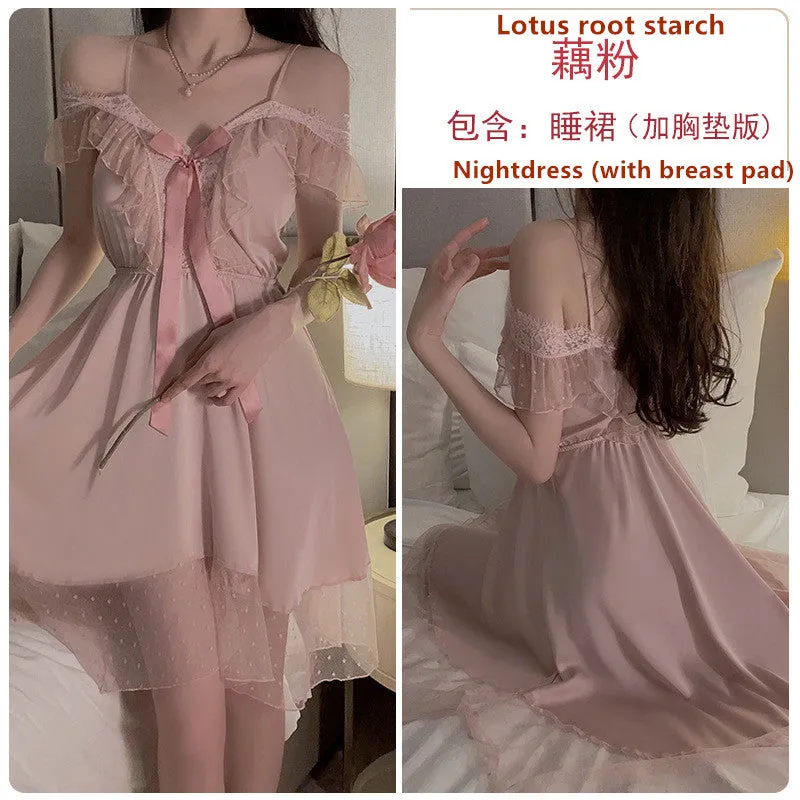 Lace Deep V-Neck Nightgown Dress 2535