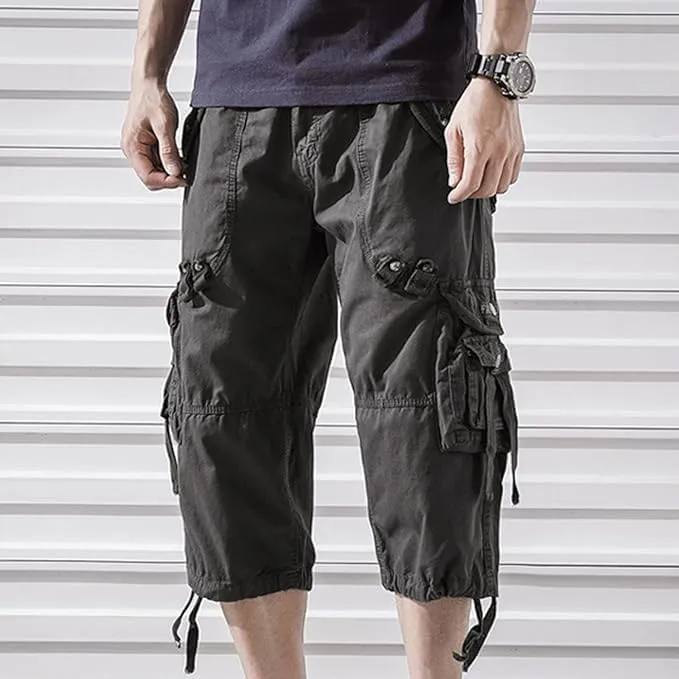 Maiyifu-GJ Men's 3/4 Cargo Shorts Multi Pockets Elastic Below Knee Long Shorts Summer Casual Cotton Hiking Short Pants