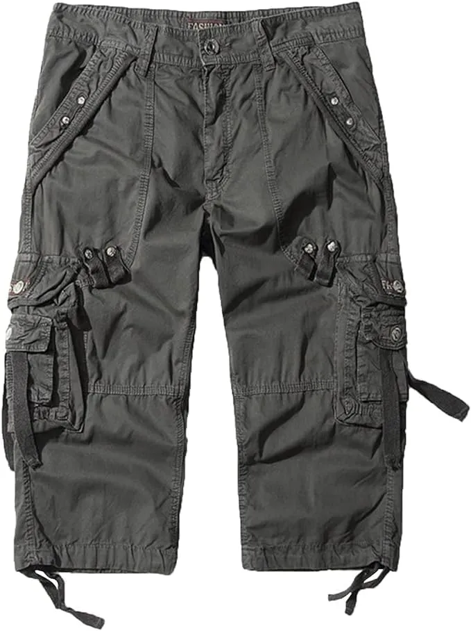 Maiyifu-GJ Men's 3/4 Cargo Shorts Multi Pockets Elastic Below Knee Long Shorts Summer Casual Cotton Hiking Short Pants