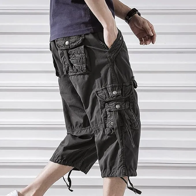 Maiyifu-GJ Men's 3/4 Cargo Shorts Multi Pockets Elastic Below Knee Long Shorts Summer Casual Cotton Hiking Short Pants