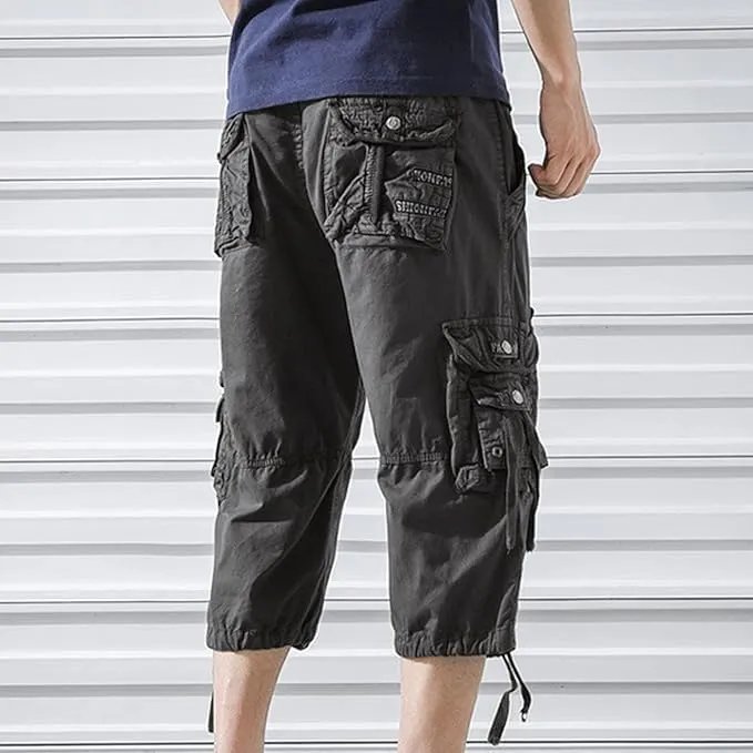 Maiyifu-GJ Men's 3/4 Cargo Shorts Multi Pockets Elastic Below Knee Long Shorts Summer Casual Cotton Hiking Short Pants