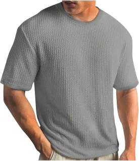 Men Knitted T-Shirts Solid Crewneck Pullover Short Sleeve Solid Simple Basic Tee Loose Relaxed Great Soft