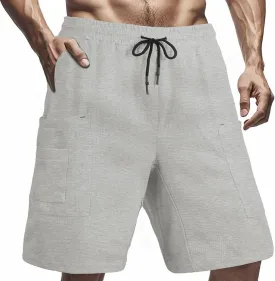 Mens Casual Waffle Shorts Textured Knit Athletic Tennis Workout Sweat Shorts Elastic Waist Summer Beach Short Pants