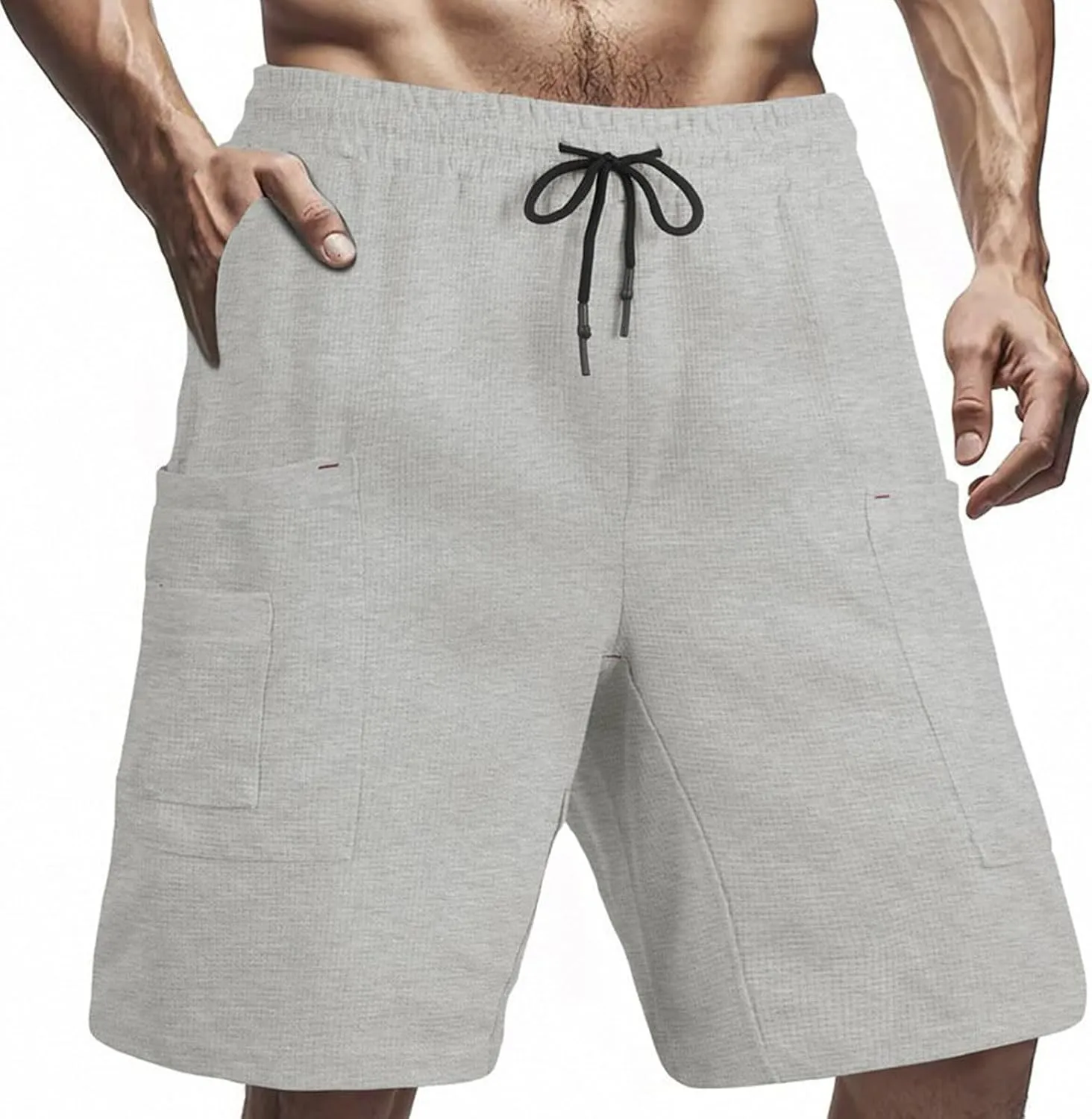 Mens Casual Waffle Shorts Textured Knit Athletic Tennis Workout Sweat Shorts Elastic Waist Summer Beach Short Pants
