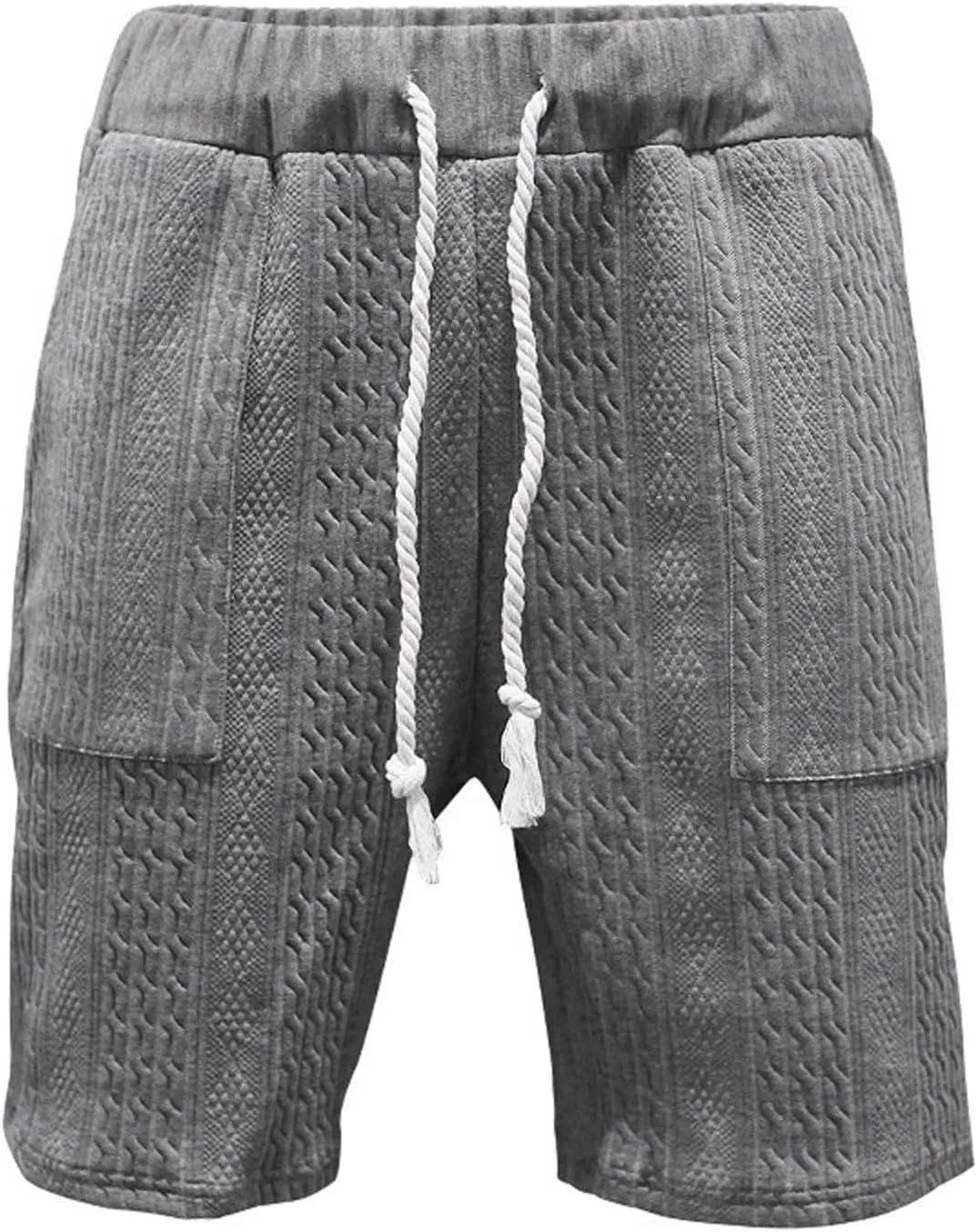 Men's Jacquard Print Bermuda Shorts, Solid Casual Summer Sports Clothes Loose Comfy Wide Leg Short Pants with Pockets