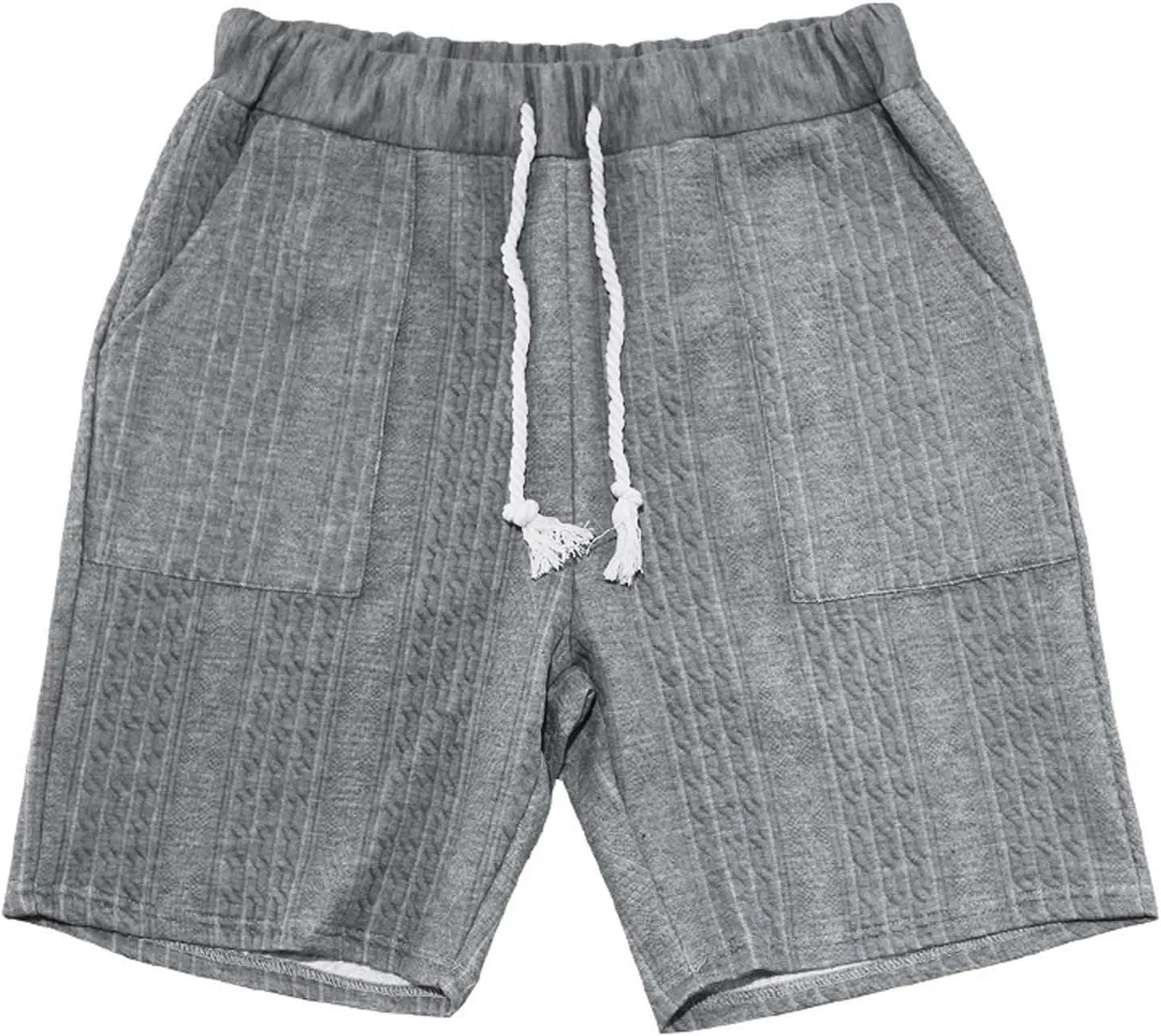 Men's Jacquard Print Bermuda Shorts, Solid Casual Summer Sports Clothes Loose Comfy Wide Leg Short Pants with Pockets