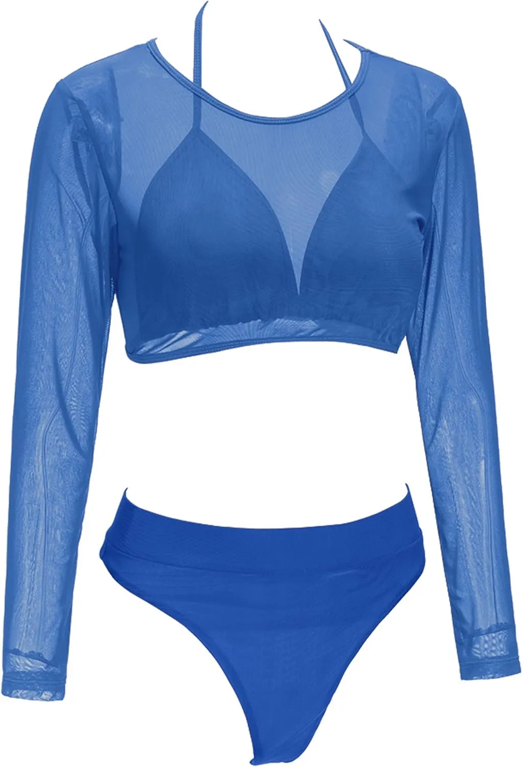 Meyeeka Womens Sexy High Waist Rash Guard Swimwear Long Sleeve 3PCS Swimsuit