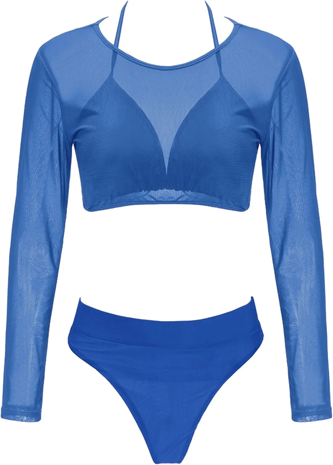 Meyeeka Womens Sexy High Waist Rash Guard Swimwear Long Sleeve 3PCS Swimsuit