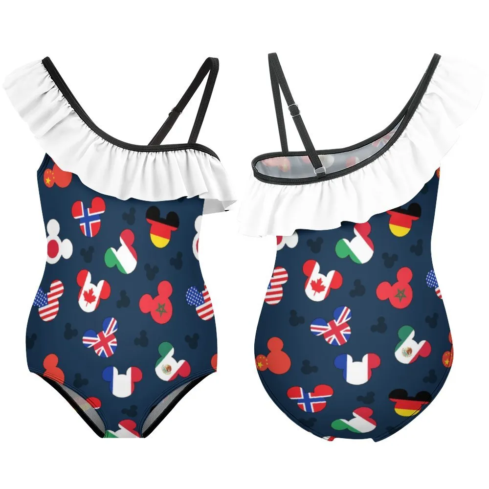 Mickey Flags Girls Flounce One-Piece Swimsuit