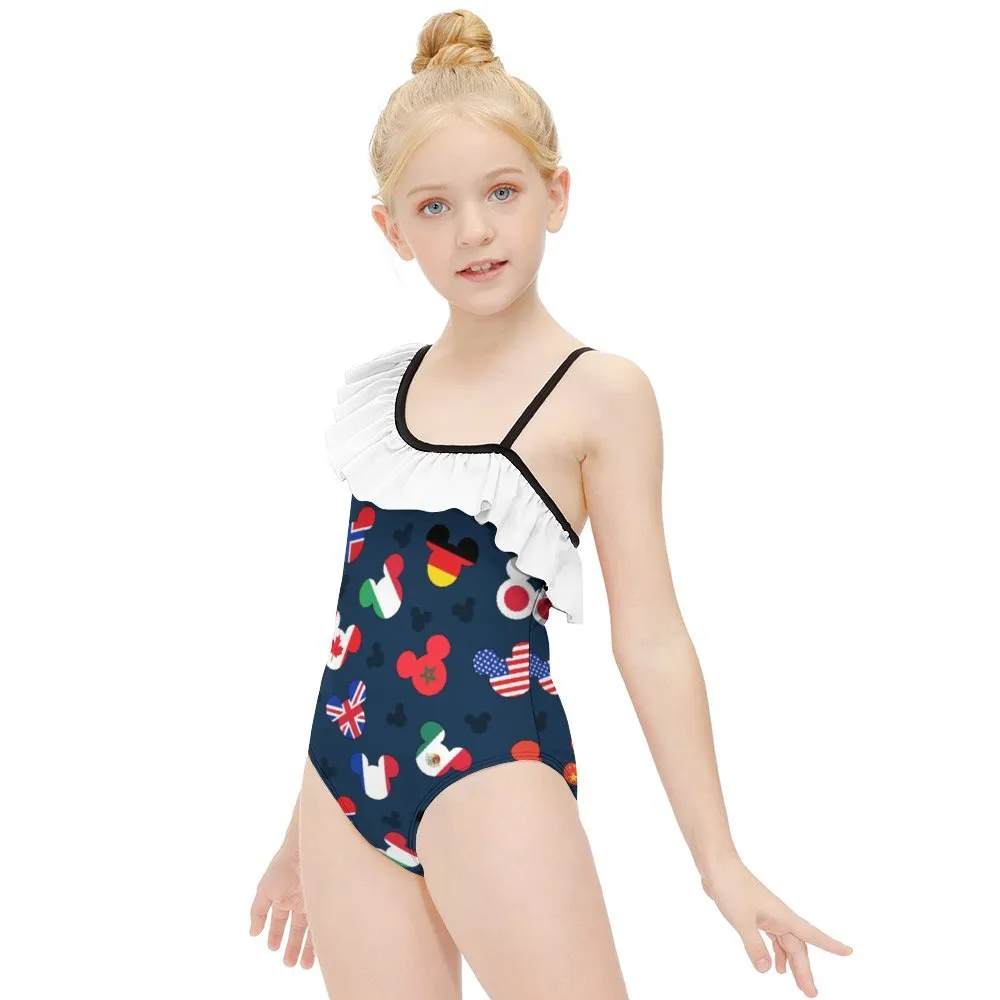 Mickey Flags Girls Flounce One-Piece Swimsuit