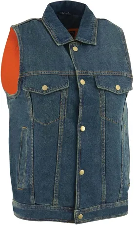 Milwaukee Leather DM1331 Men's Black Denim Motorcycle Biker Riders Vest w/Shirt Style Collar
