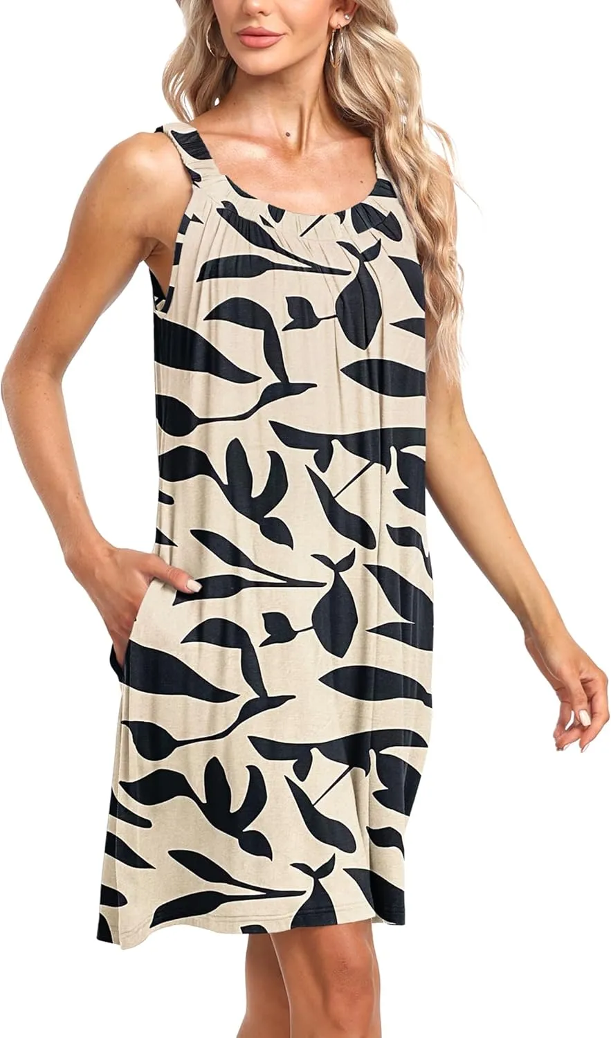 MISFAY Women's Beach Cover Up Tank Dress Casual Vacation Short Summer Halter Dresses with Pockets