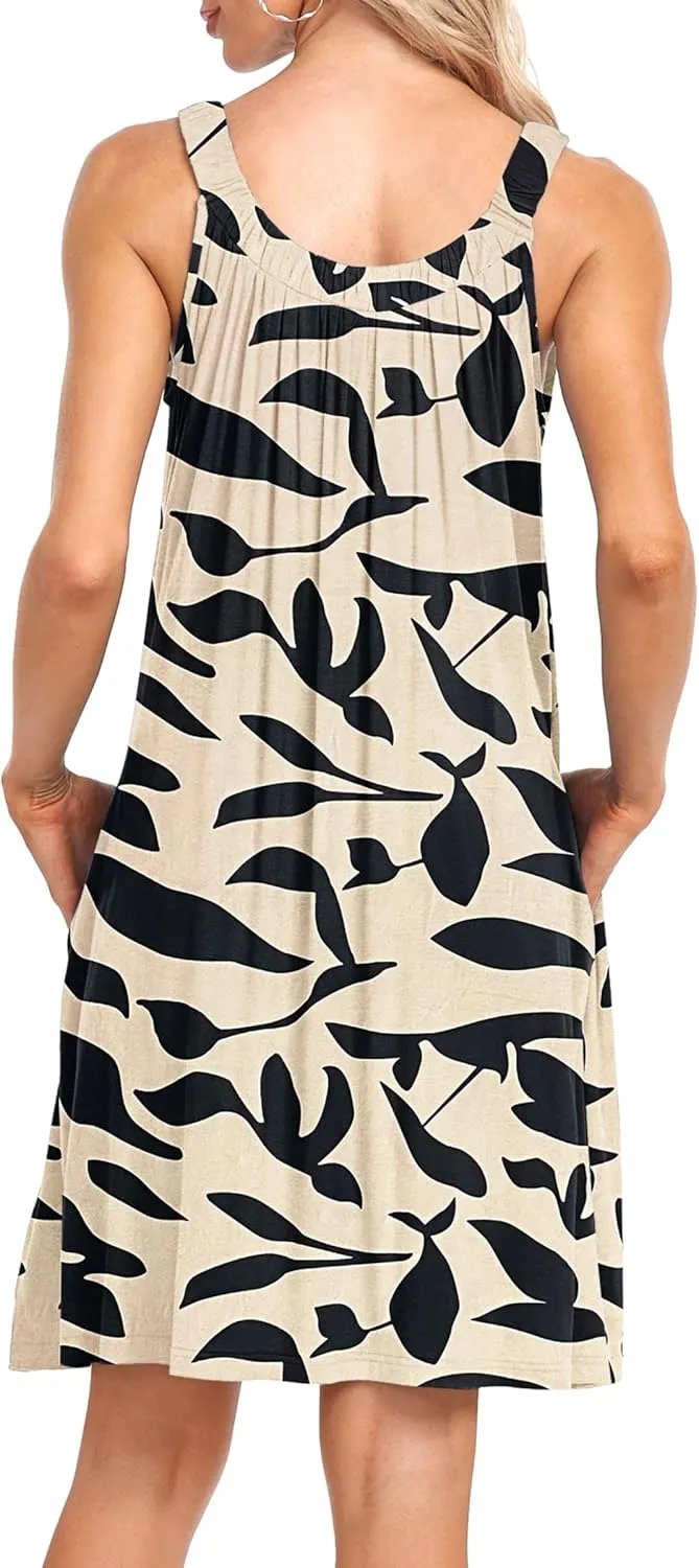 MISFAY Women's Beach Cover Up Tank Dress Casual Vacation Short Summer Halter Dresses with Pockets