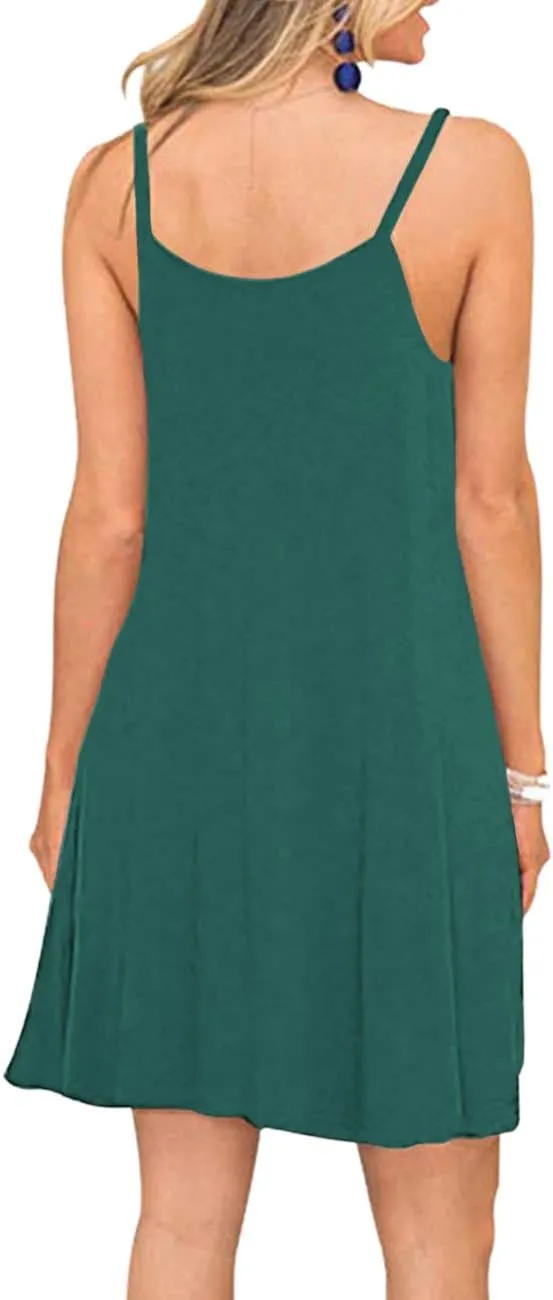 MISFAY Women's Summer Spaghetti Strap Casual Swing Tank Beach Cover Up Dress with Pockets