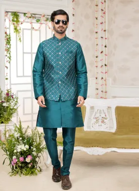 Morpich Art Banarasi Silk Mens Kurta Pajama Set With Jacket