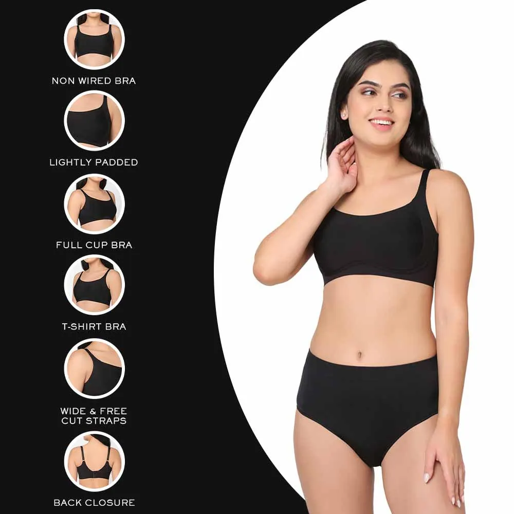 New Normal Padded Non-wired  Full  Cup Everyday Wear Full coverage T-Shirt Bra - Black