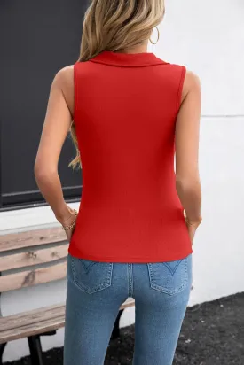 SANDERY Womens Ribbed Tank Top Sleeveless Tops Collared V Neck Polo Shirts Slim Fit Knit Basic Going Out Tops 2025