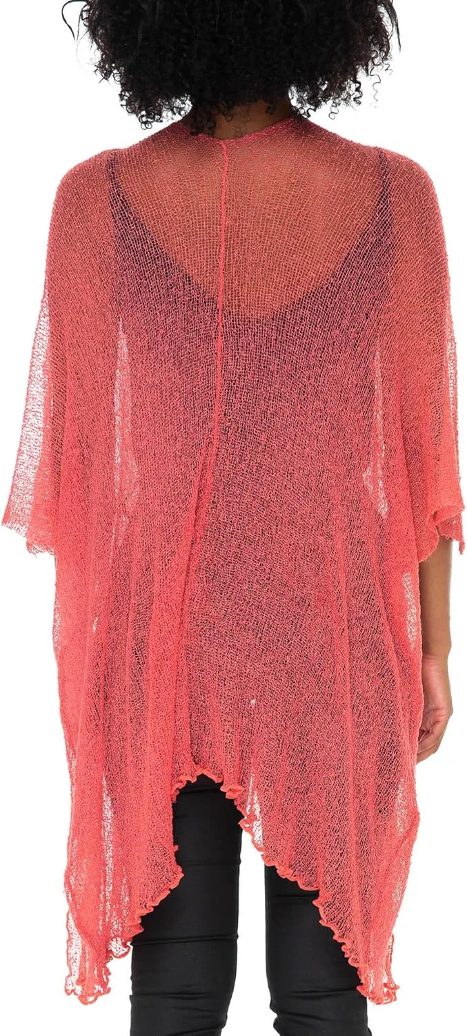 SHU-SHI Beach Kimono Coverups for Women Summer Cardigans Lightweight Open Front Cover Up Knit Sheer Sweater
