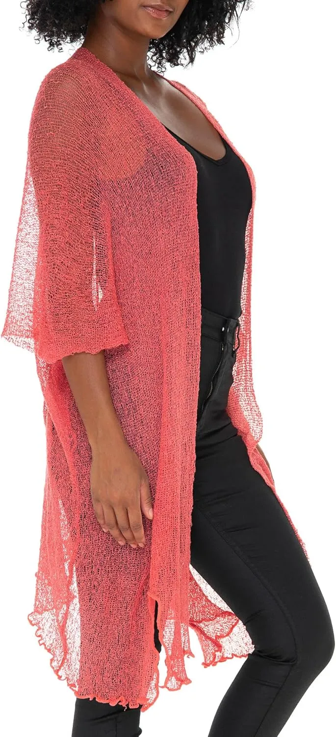 SHU-SHI Beach Kimono Coverups for Women Summer Cardigans Lightweight Open Front Cover Up Knit Sheer Sweater