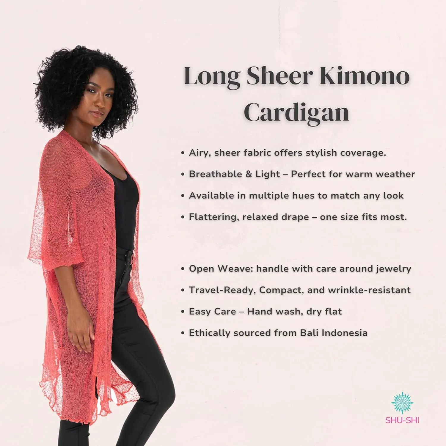 SHU-SHI Beach Kimono Coverups for Women Summer Cardigans Lightweight Open Front Cover Up Knit Sheer Sweater
