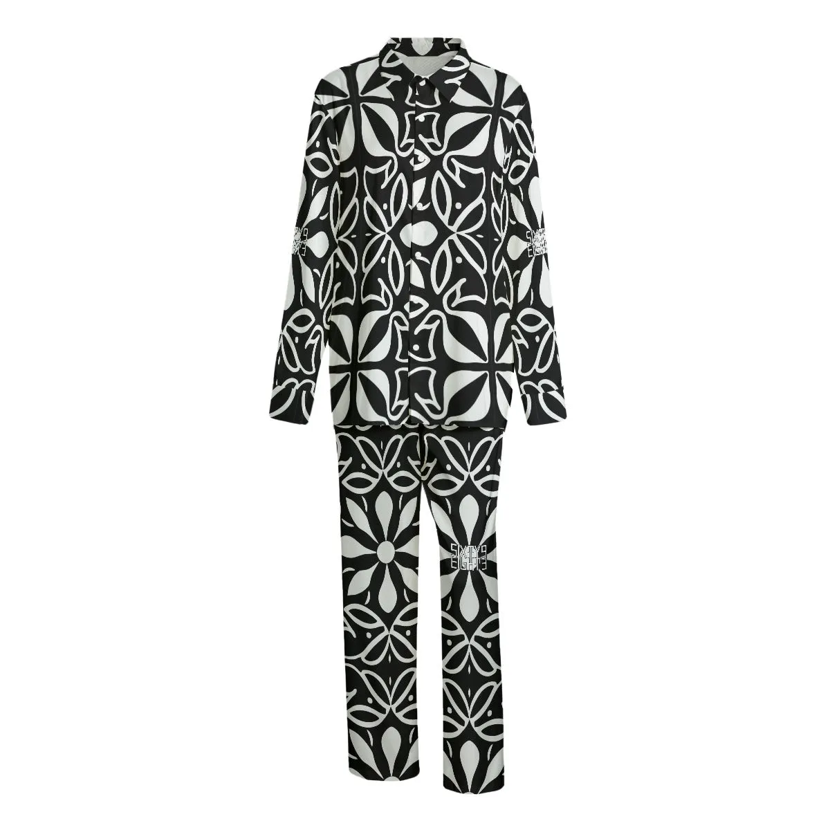 Sixty Eight 93 Logo White & Black Unisex Imitation Silk Pajama Set #2