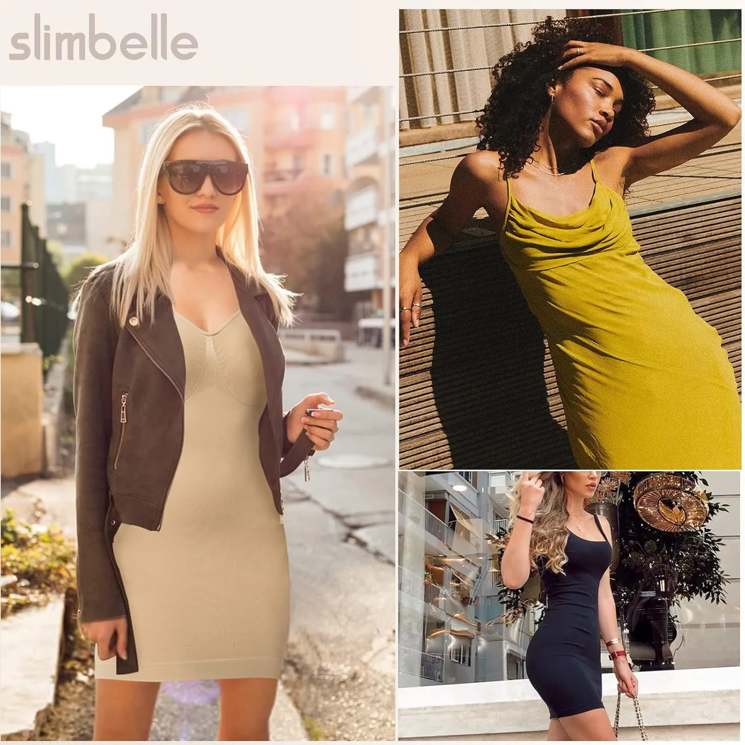 SLIMBELLE Womens Full Slip Shapewear for Under Dresses Seamless Body Control Long Tube Slip Shaper V Neck