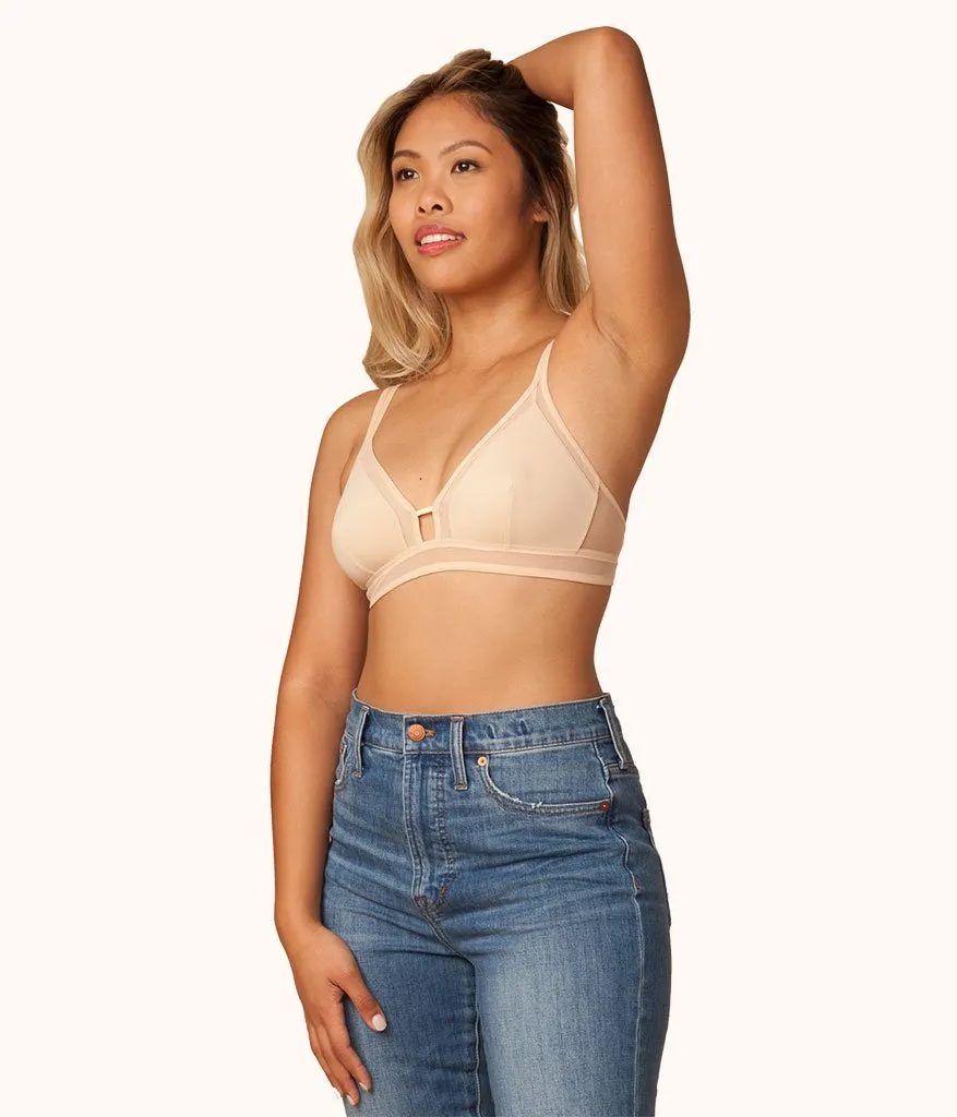 The Mesh Trim Bralette: Toasted Almond