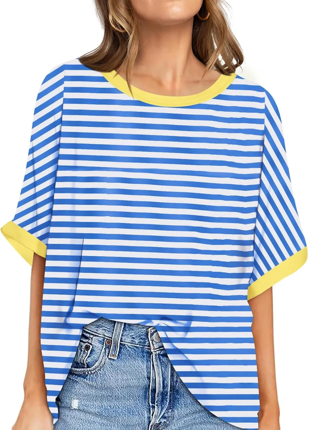 UEU Women Oversized T-Shirt Summer Casual Loose Fit Short Sleeve Basic Tops Workout Gym Tee Shirt