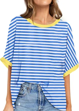 UEU Women Oversized T-Shirt Summer Casual Loose Fit Short Sleeve Basic Tops Workout Gym Tee Shirt