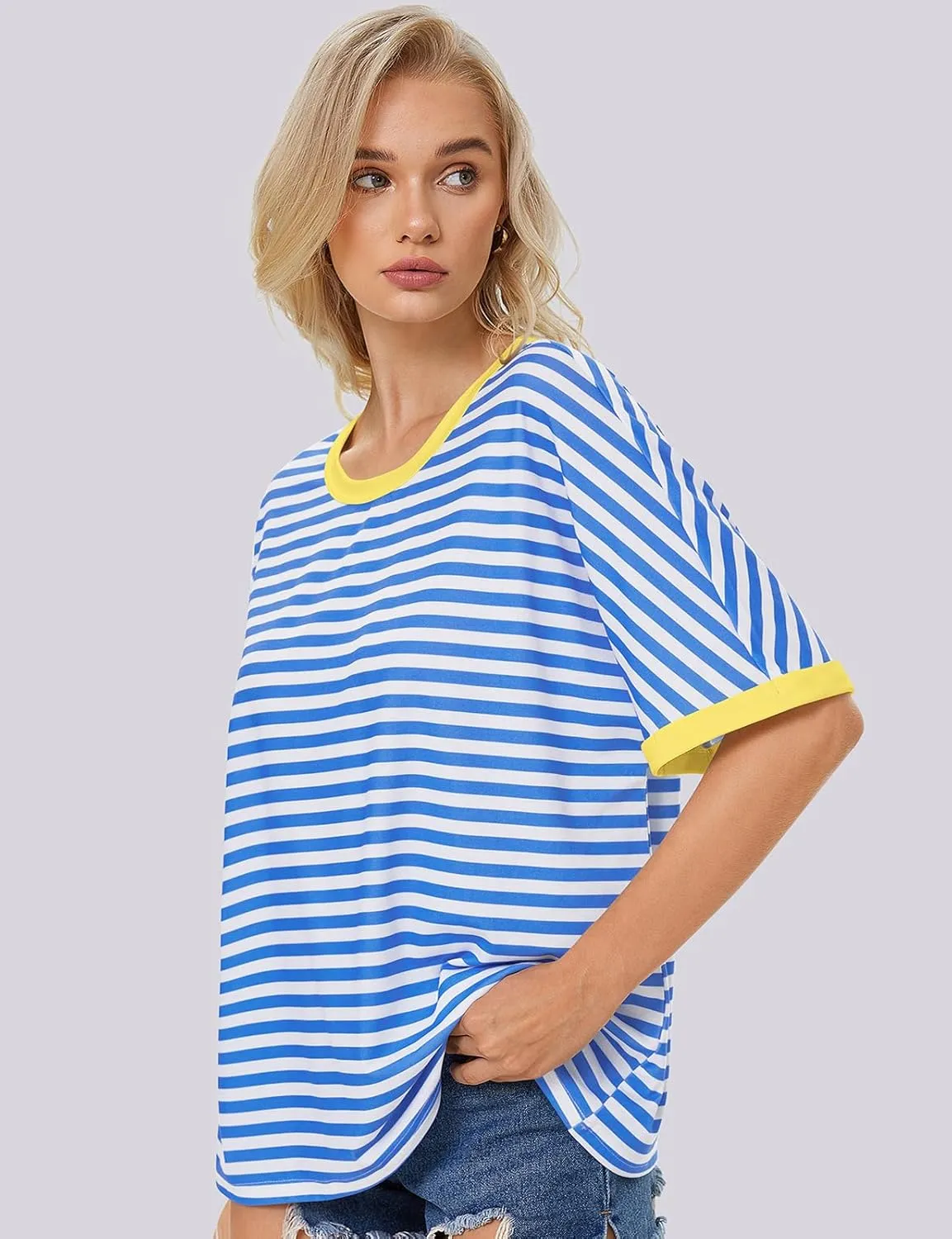 UEU Women Oversized T-Shirt Summer Casual Loose Fit Short Sleeve Basic Tops Workout Gym Tee Shirt