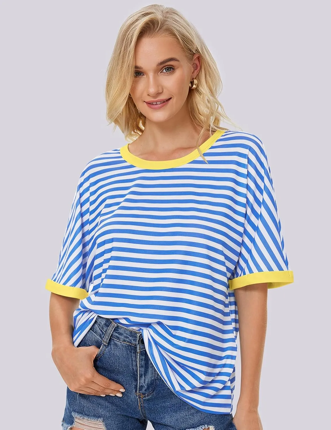 UEU Women Oversized T-Shirt Summer Casual Loose Fit Short Sleeve Basic Tops Workout Gym Tee Shirt