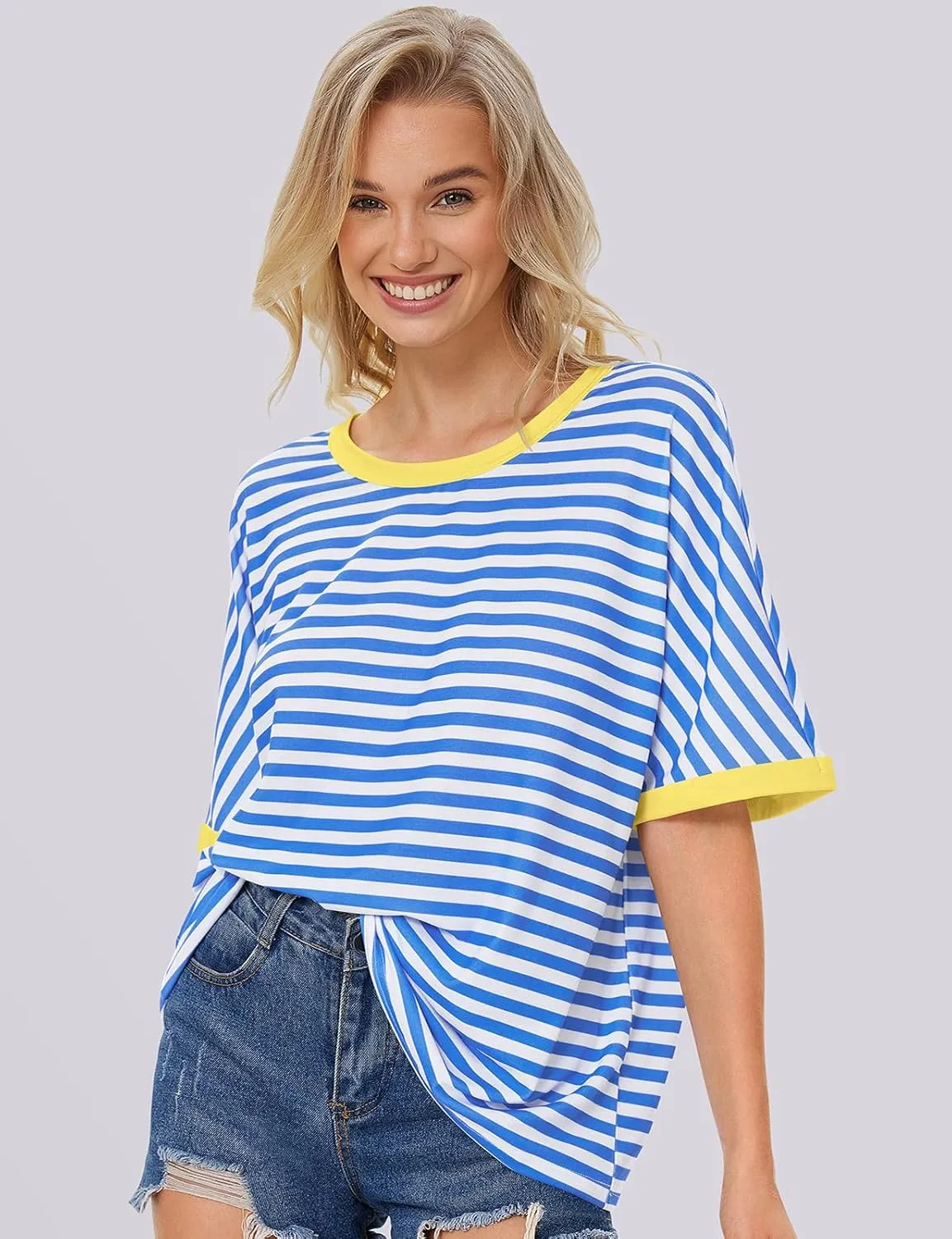 UEU Women Oversized T-Shirt Summer Casual Loose Fit Short Sleeve Basic Tops Workout Gym Tee Shirt