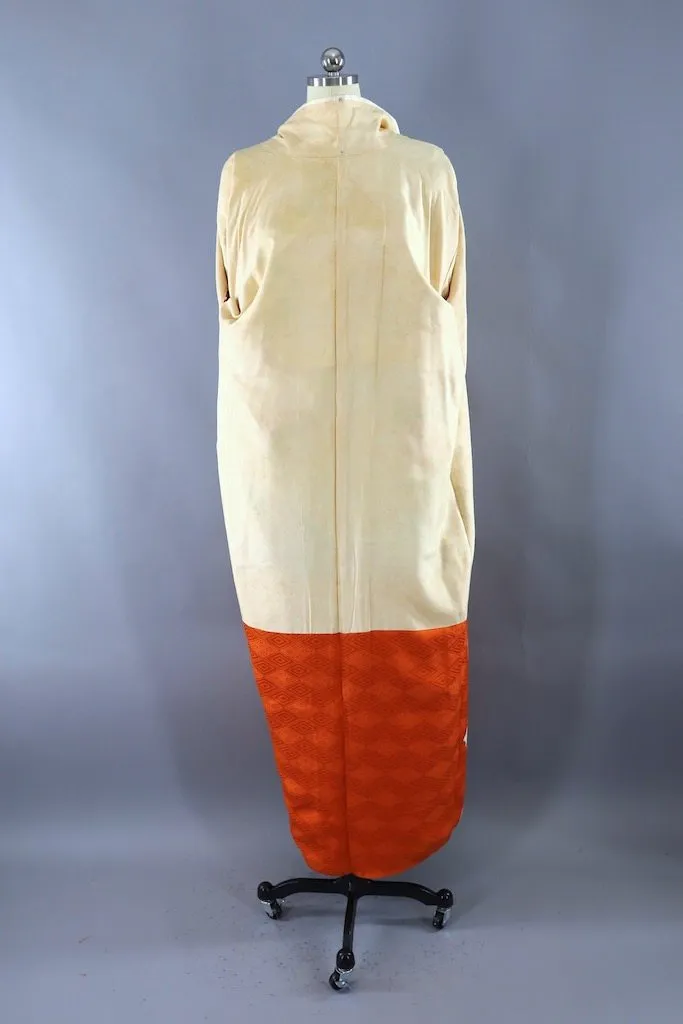 Vintage Ivory & Orange Silk Kimono Furisode