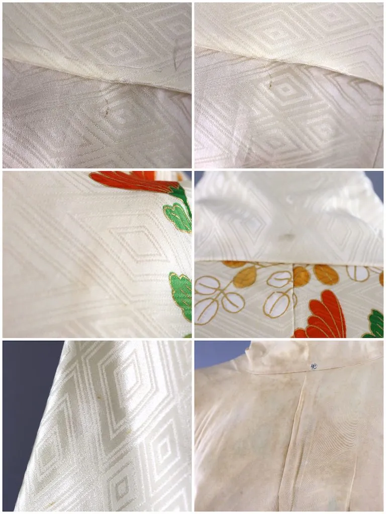 Vintage Ivory & Orange Silk Kimono Furisode