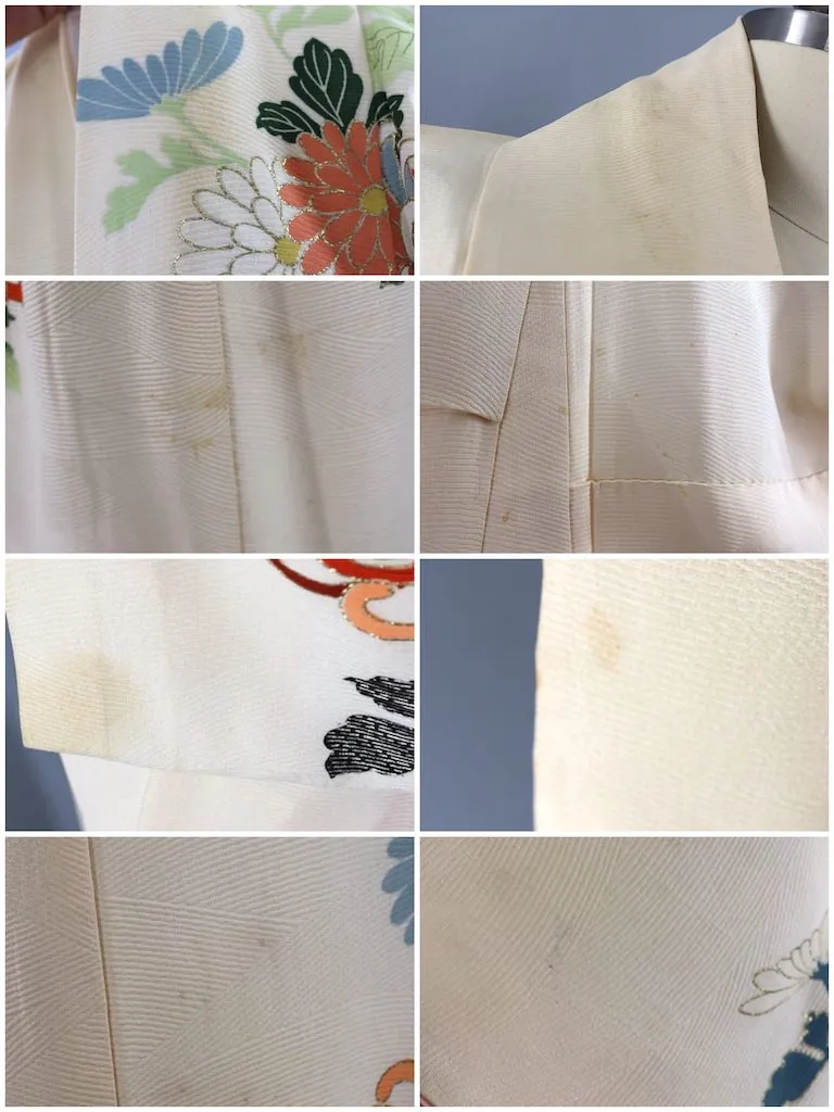 Vintage Ivory Chrysanthemum Silk Kimono