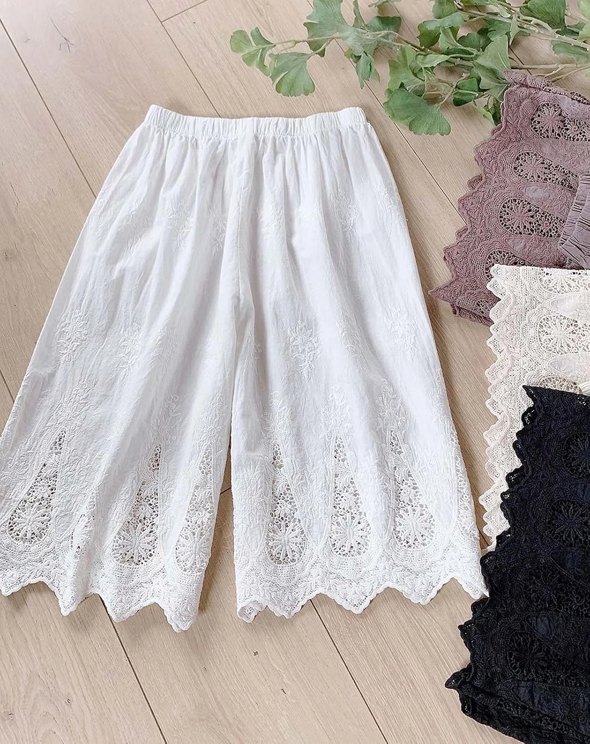 Vintage Lace Pettipants Slips Embroidery Flower Womens Lightweight Cotton Linen Bloomer Shorts Lounge Short Pants