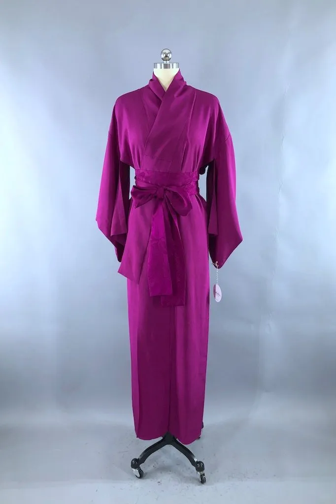 Vintage Magenta Purple Silk Kimono Robe