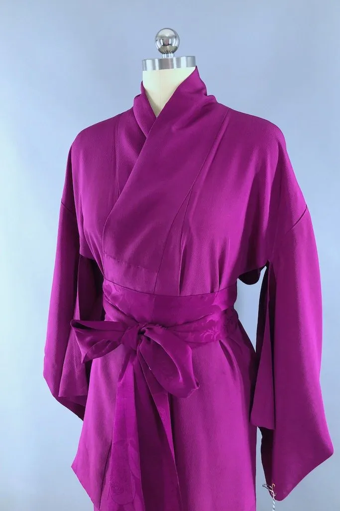 Vintage Magenta Purple Silk Kimono Robe