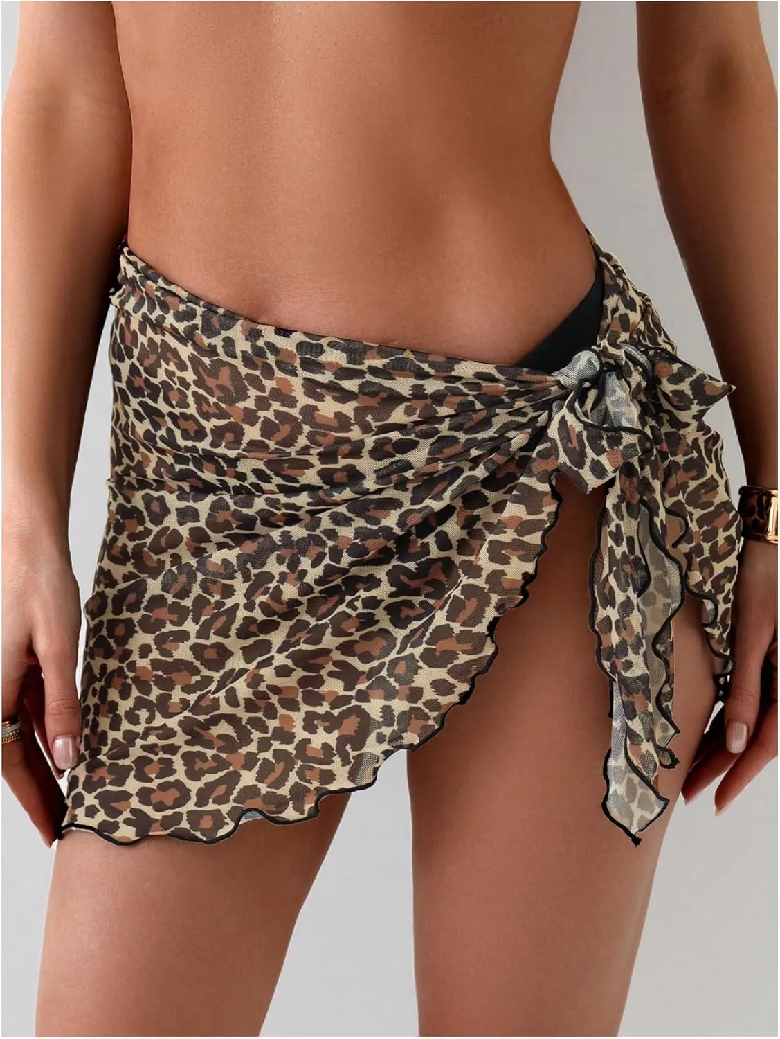 WDIRARA Women's Leopard Print Sarongs Sheer Chiffon Swim Wraps Cover Up Skirt